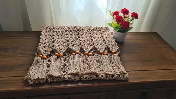 Trilho de Mesa em Crochê com Tassel Caqui - foto 4