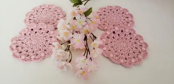 Descanso de Copos em Crochê Rosa Bebê (04 Unidades) - foto 5