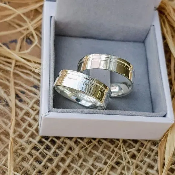 Par Alianças Prata 950 Namoro 6mm + Anel Compromisso - artesanato feito à mão por TM JOIAS