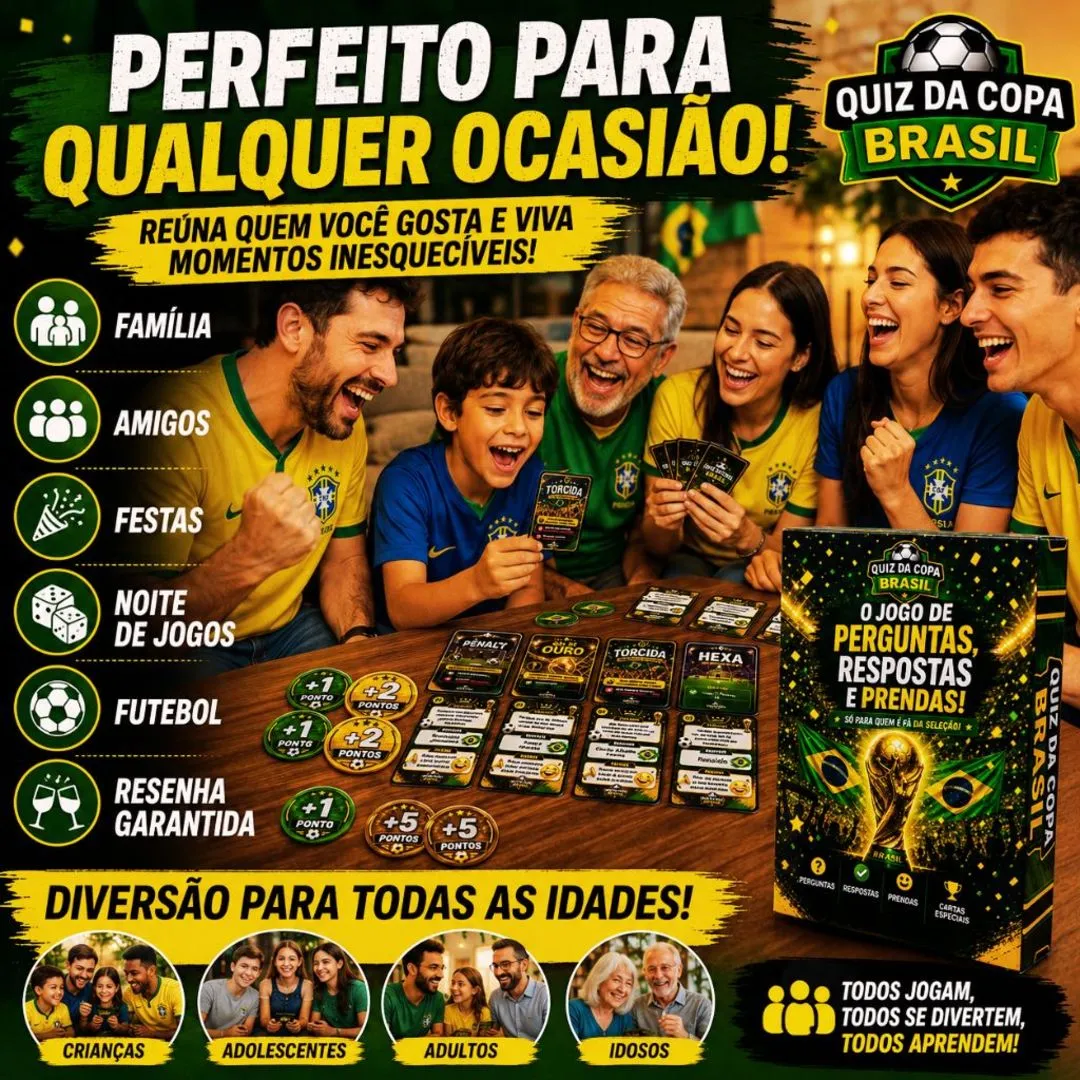 Jogo De Futebol Brasileiro Para Família Quiz Copa Com Cartas JD Arte - foto 7