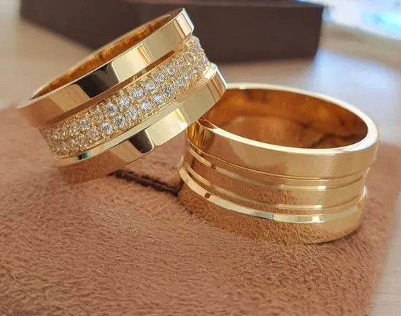 Par Alianças Italiana Moeda Antiga 10mm + Anel Solitário - artesanato feito à mão por TM JOIAS