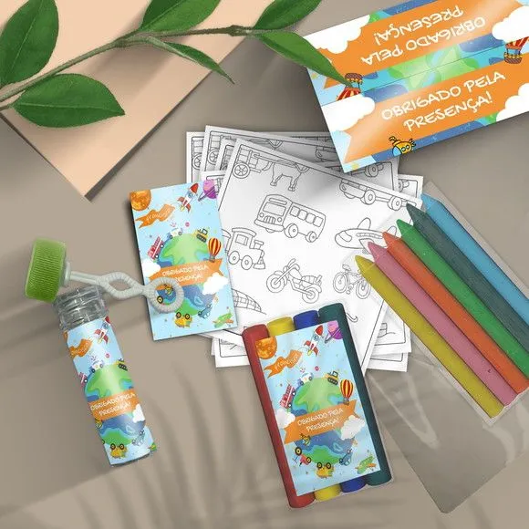 Kit Massinha + Giz + Bolha - Meios de Transporte - feito à mão por Mi Papelaria Criativa