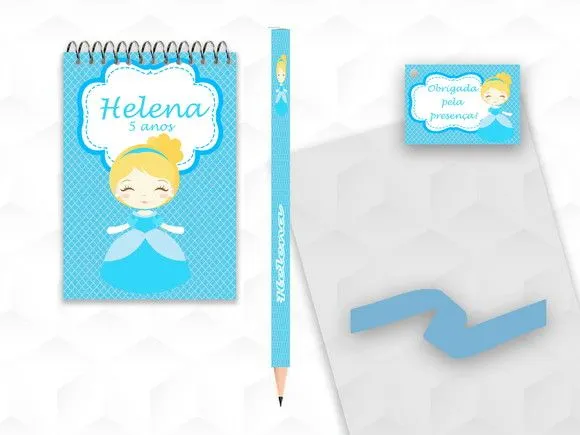 Bloquinho com Lápis Cinderela Cute Personalizado - artesanato feito à mão por creativitybynina