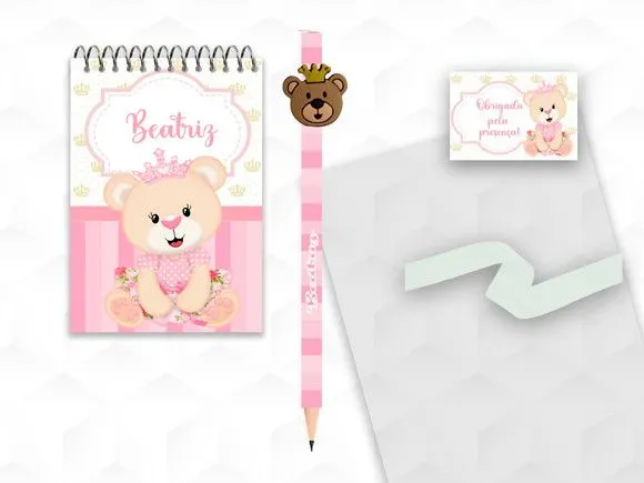 Bloquinho com Aplique Ursinha Princesa Personalizado - artesanato feito à mão por creativitybynina