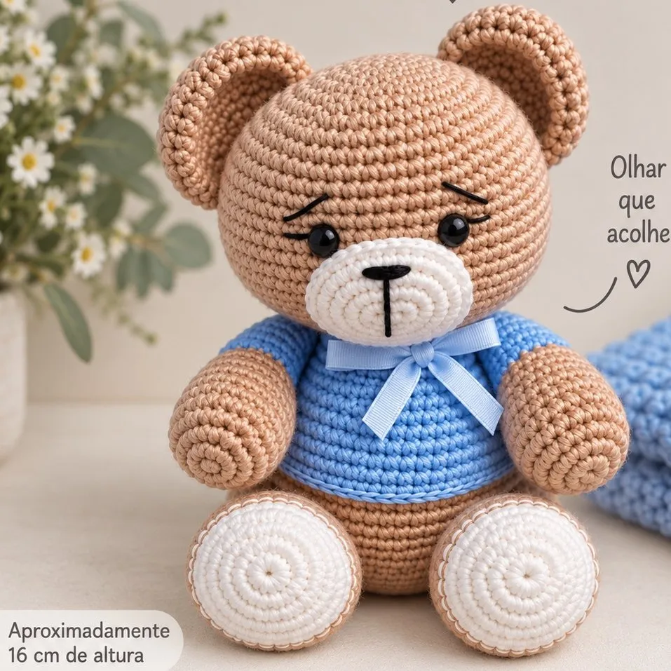 Kit Bebê Ursinho Amigurumi em Crochê – Chocalho e Prendedor de Chupeta - foto 2