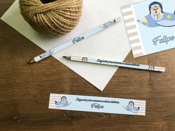 Lápis Aviador Personalizado - feito à mão por Mi Papelaria Criativa