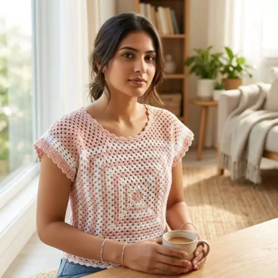 Blusa Gran Squares em Crochê - artesanato feito à mão por Ateliê Eclética Art