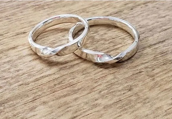 Par Alianças de Namoro Torcidas Prata 950 4mm + Anel - artesanato feito à mão por TM JOIAS