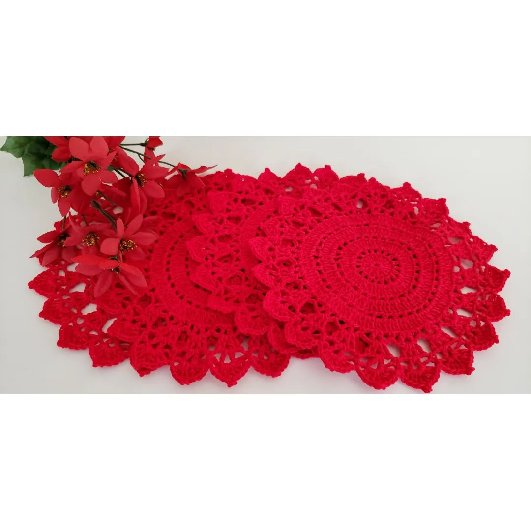 Jogo de Toalhinhas em Crochê Vermelho (20 cm) - foto 3