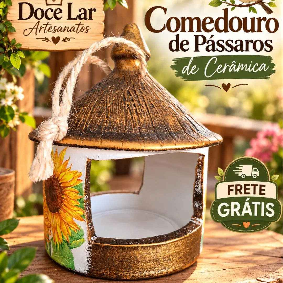 Comedouro De Pássaro De Cerâmica Artesanal Girassol Rústico - foto 2