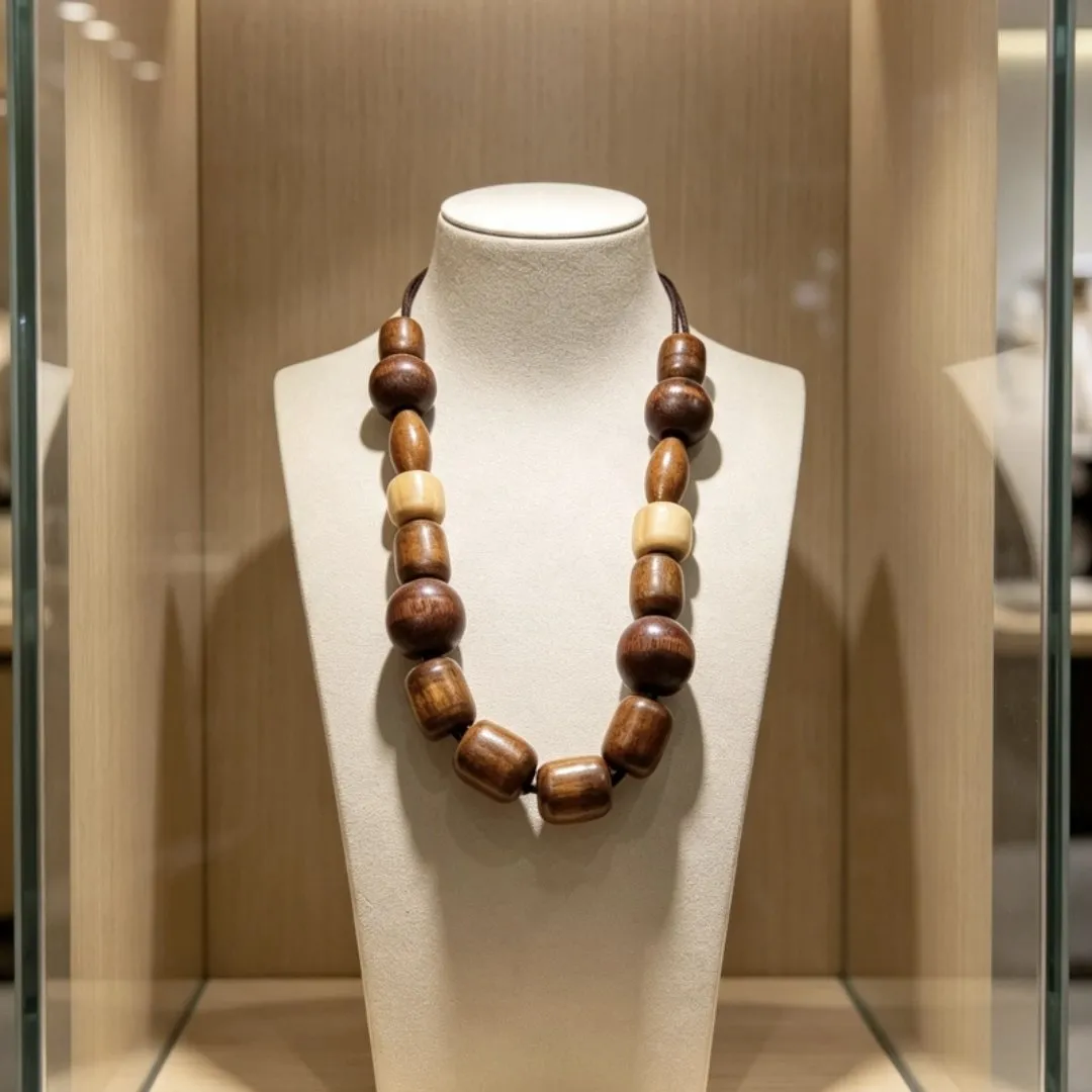 Colar atemporal em madeira com camurça - artesanato feito à mão por Donna