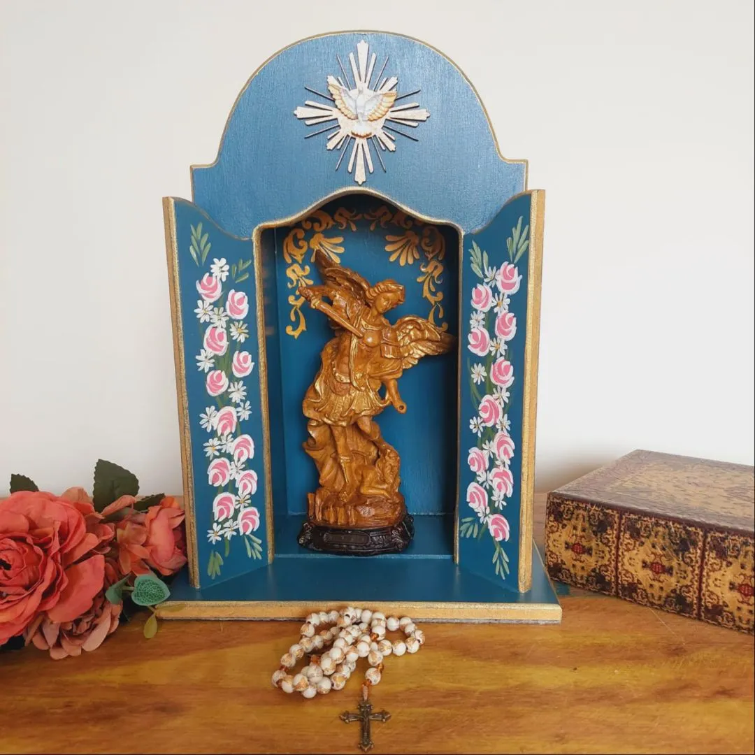 Oratório Capela Para Imagens De Até 22cm- Coleção Congonhas - Azul Clássico