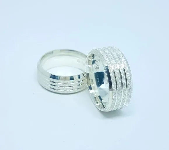 Par Alianças de Namoro Prata 950 8mm + Anel Solitário - artesanato feito à mão por TM JOIAS
