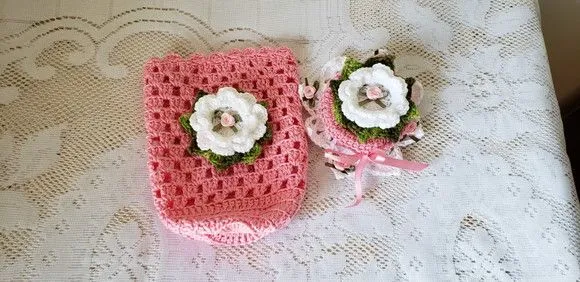 Capa para Potes 500 Grs em Crochê Rosa Flores Branca - foto 5