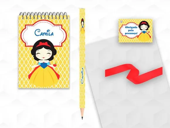 Bloquinho com Lápis Branca de Neve Cute Personalizado - artesanato feito à mão por creativitybynina