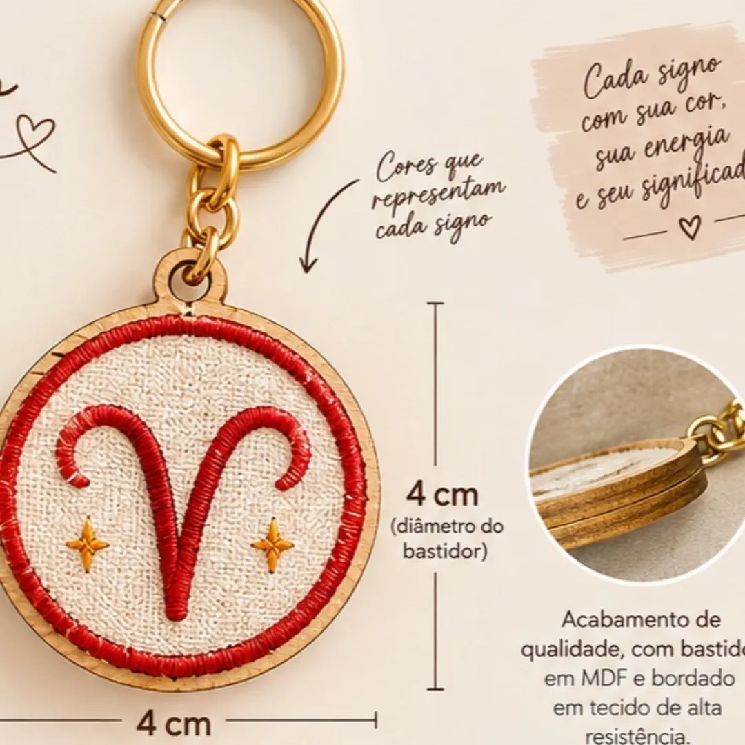 Chaveiro Bordado – Signos do Zodíaco 4×4 cm - foto 2