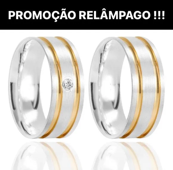 Alianças de Namoro Prata 950 8mm + Anel Solitário - artesanato feito à mão por TM JOIAS