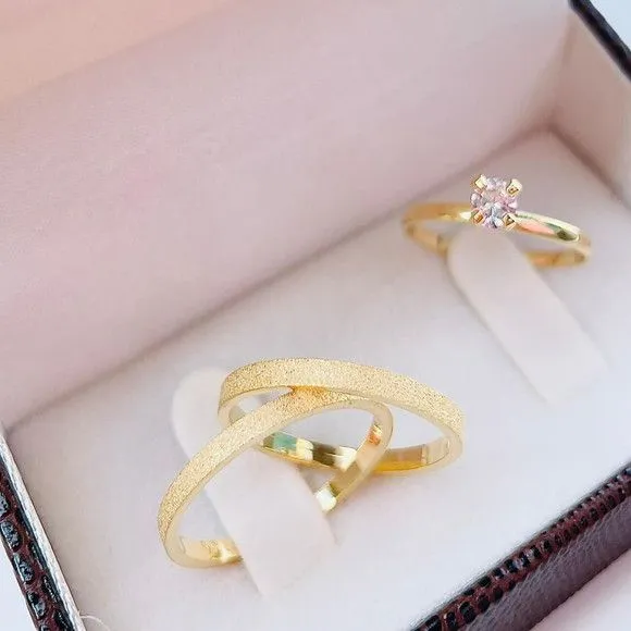 Alianças de Ouro 18k 2mm 2grs Casamento + Anel Solitário - artesanato feito à mão por TM JOIAS