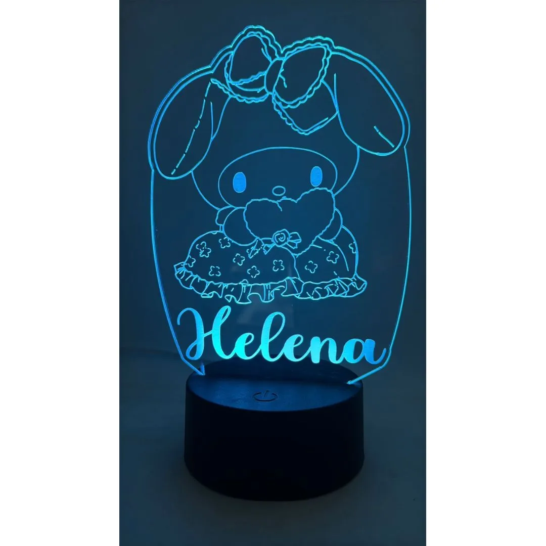 Luminaria My Melody Kuromi personalizada para quarto em acrilico na de 3mm com base de led RGB - foto 3