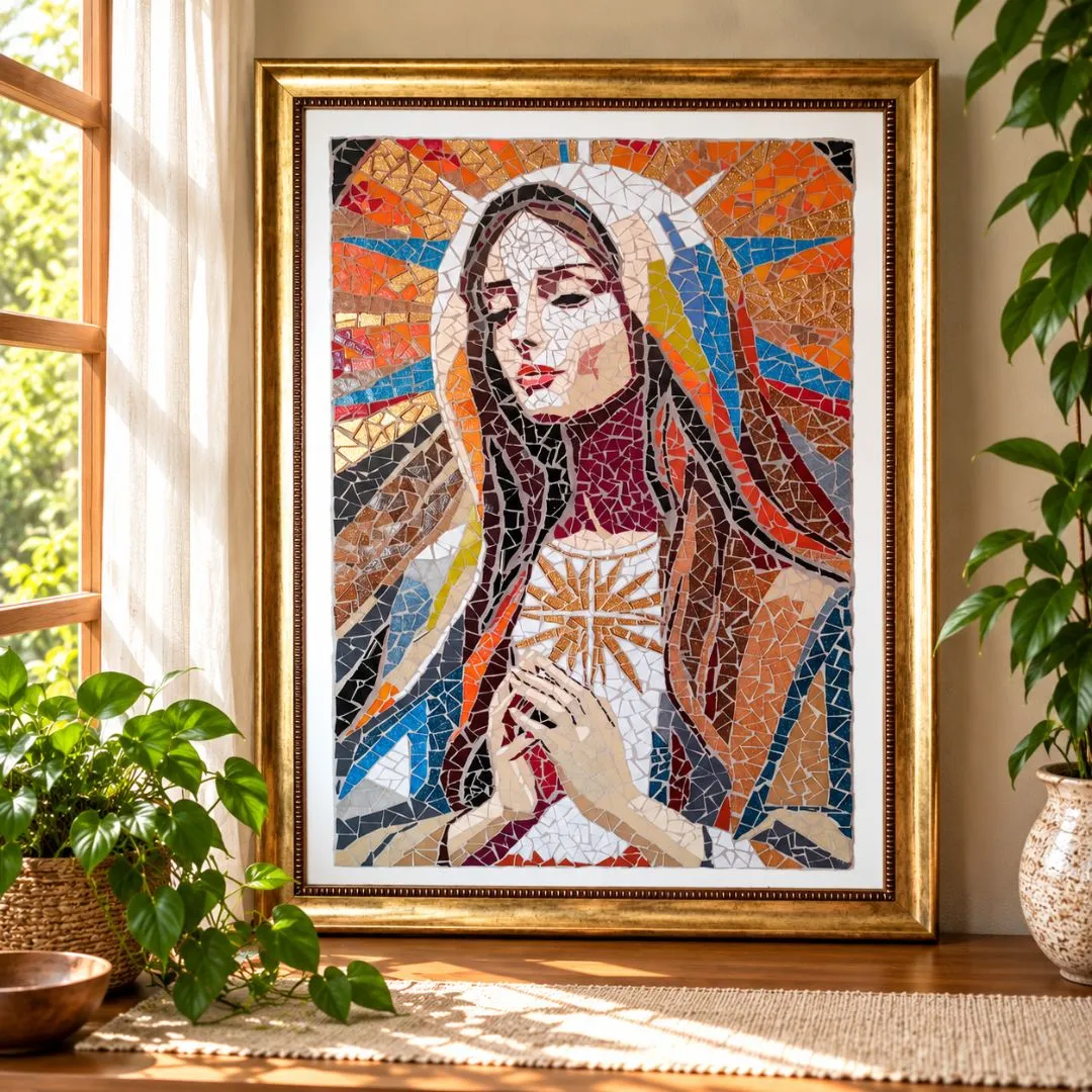 Nossa Senhora em Mosaico - artesanato feito à mão por Crismosaico & madeiras