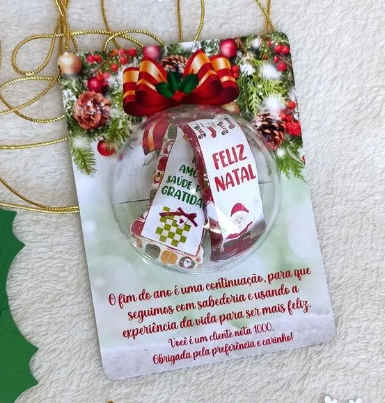 Cartão de Natal com Esfera e Balas Personalizadas
