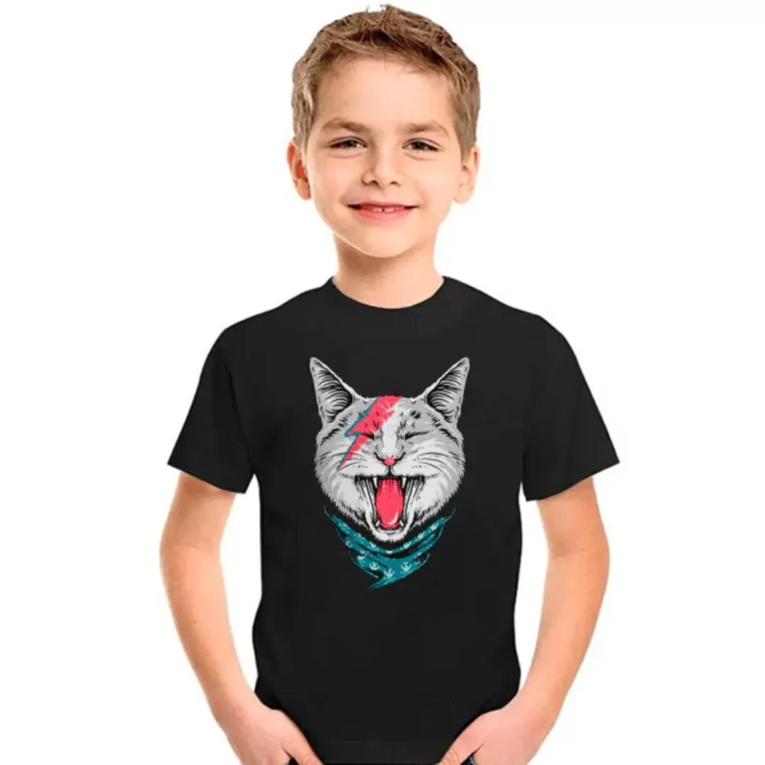 Camiseta Bowie Cat, estampa exclusiva, 100% algodão - artesanato de Lado B Rock Camisetas