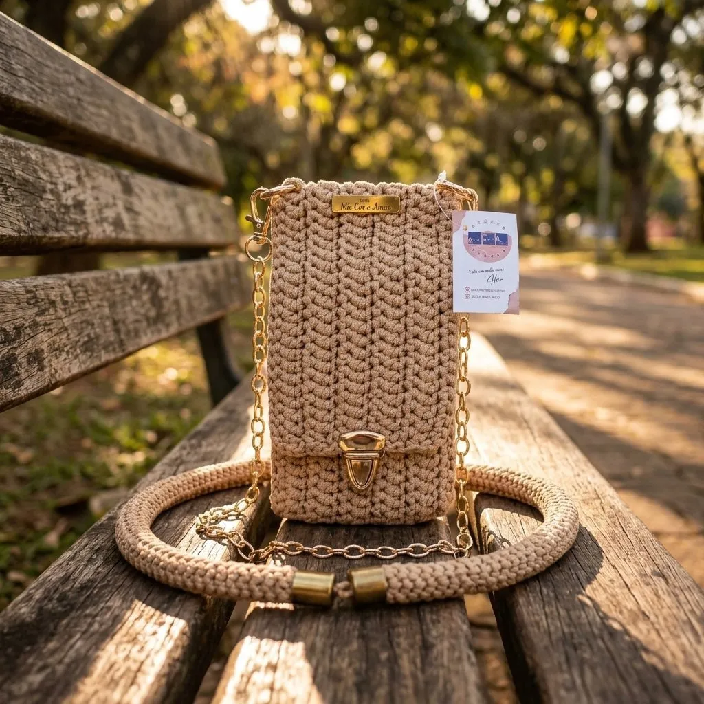 Bolsa porta celular croche fio nylon - foto 3