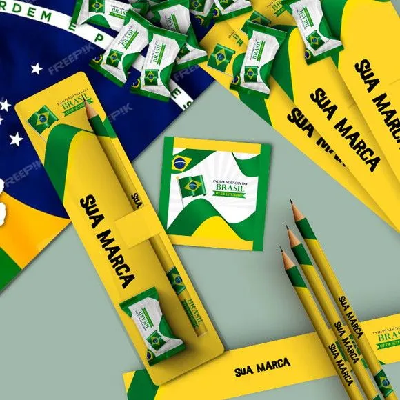 Lápis com Cartão e Bala- Dia da Independência Personalizado - feito à mão por Mi Papelaria Criativa