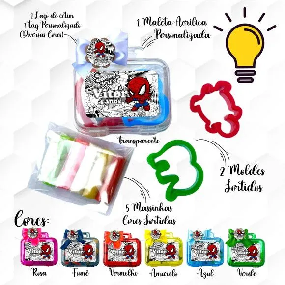 Mini Maleta com Massinhas Homem Aranha Personalizada - feito à mão por Mi Papelaria Criativa