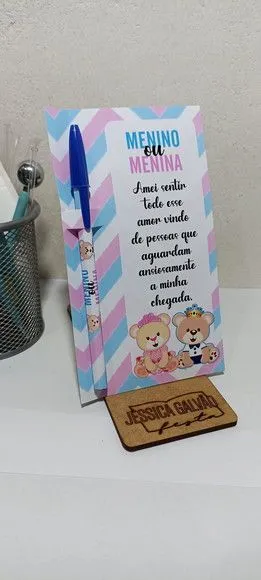 Lembrancinha Chá Revelação Cartão com Caneta Personalizada - foto 2