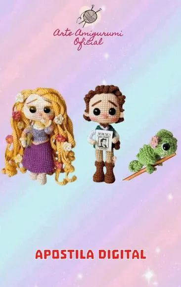 Receita Enrolados Rapunzel, Flynn Rider e Pascal - Amigurumi - feito à mão por Arte Amigurumi Oficial