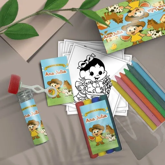 Kit Massinha + Giz + Bolha - Magali Personalizado - feito à mão por Mi Papelaria Criativa