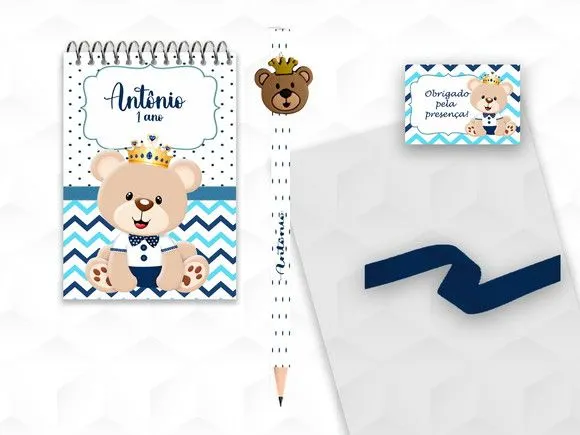 Bloquinho com Aplique Ursinho Principe Personalizado - artesanato feito à mão por creativitybynina