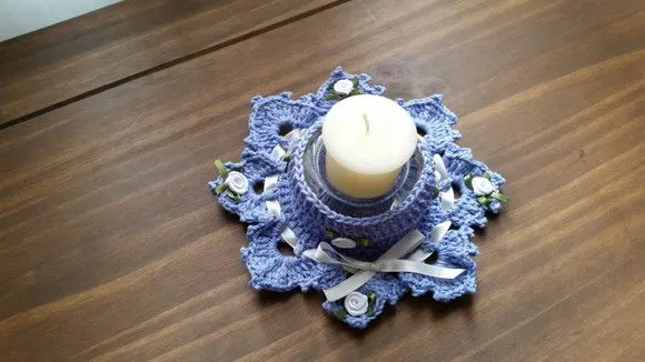 Conjunto de Porta Velas em Crochê Serenity Azul - foto 3