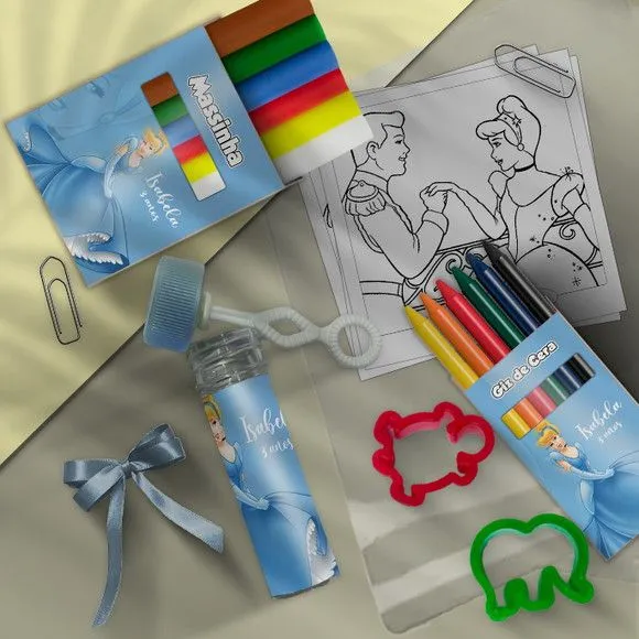 Kit Massinha Infantil Cinderela Personalizado - feito à mão por Mi Papelaria Criativa