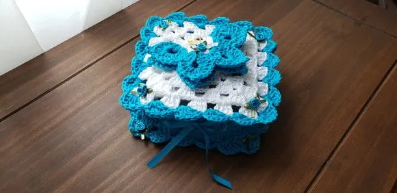 Porta Guardanapos em Crochê Borboleta (turquesa Azul) 22 cm - foto 2
