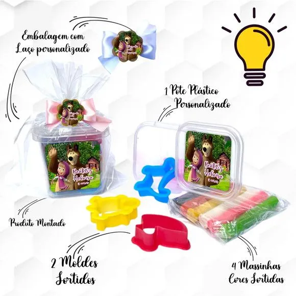 Massinha no Pote com Cortadores Marsha e o Urs Personalizada - feito à mão por Mi Papelaria Criativa