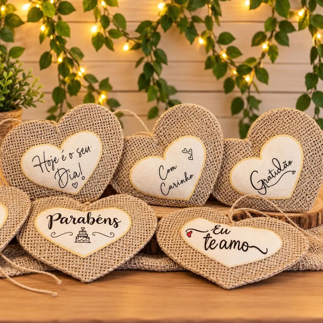 Coração Pingente de Natal e Ocasiões - Juta Natural com Enchimento - Lembrancinha e Brinde - Chaveiro - foto 7