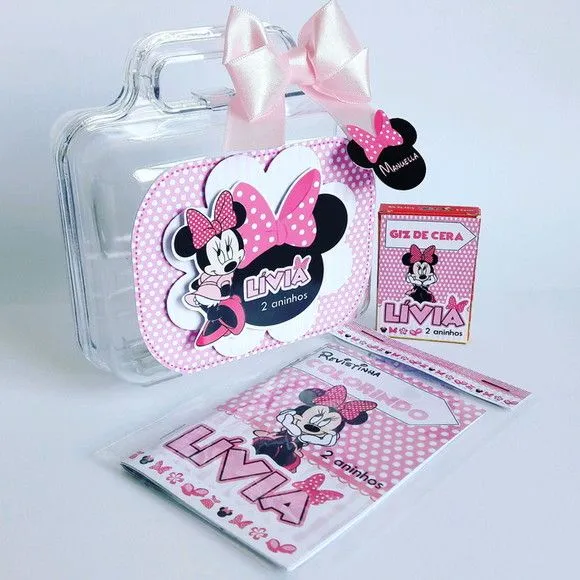 Maleta Minnie Rosa Personalizada - feito à mão por Mi Papelaria Criativa