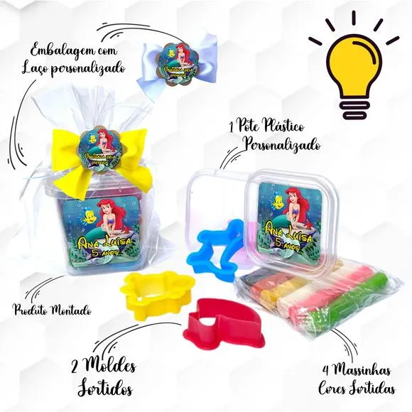 Massinha no Pote com Cortadores Pequena Sereia Personalizada - feito à mão por Mi Papelaria Criativa