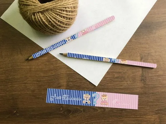 Lápis Chá Revelação Personalizado - feito à mão por Mi Papelaria Criativa