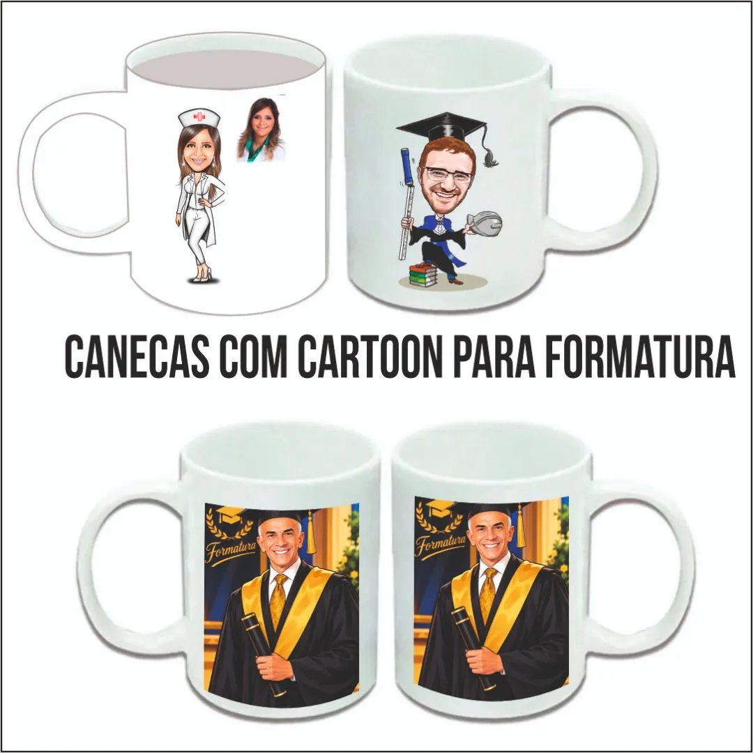 Canecas de Porcelana para Formatura - artesanato feito à mão por Kharmo Arts Camisetas e Brindes Personalizados