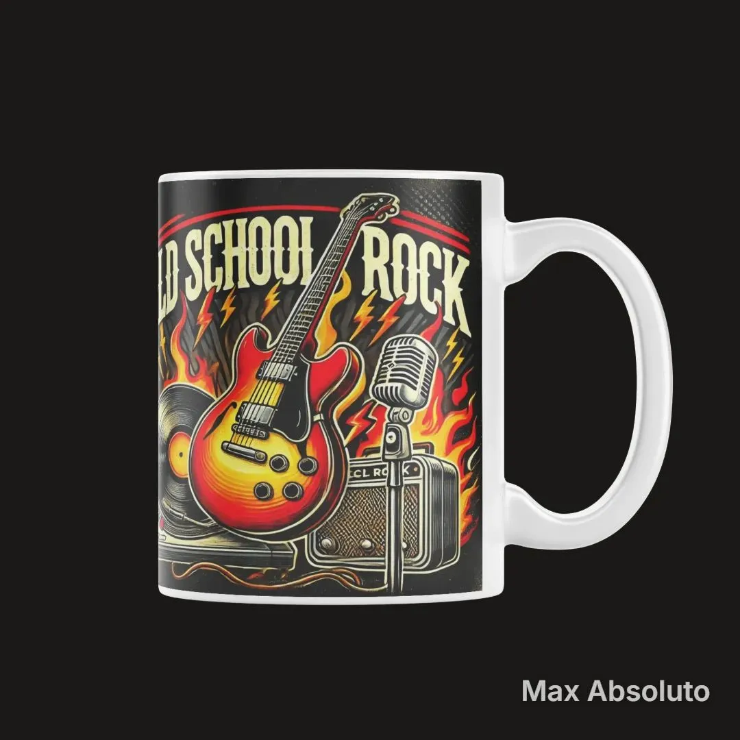 Caneca Estampa Tipográfica Old School Rock Guitarra 325ml