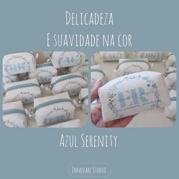 Necessaire Mini Box - Areia e Azul Serenity - artesanato feito à mão por Innovare Studio