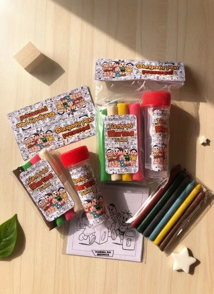 Kit Massinha + Giz + Bolha - Turma da Monica Personalizado - artesanato feito à mão por Mi Papelaria Criativa