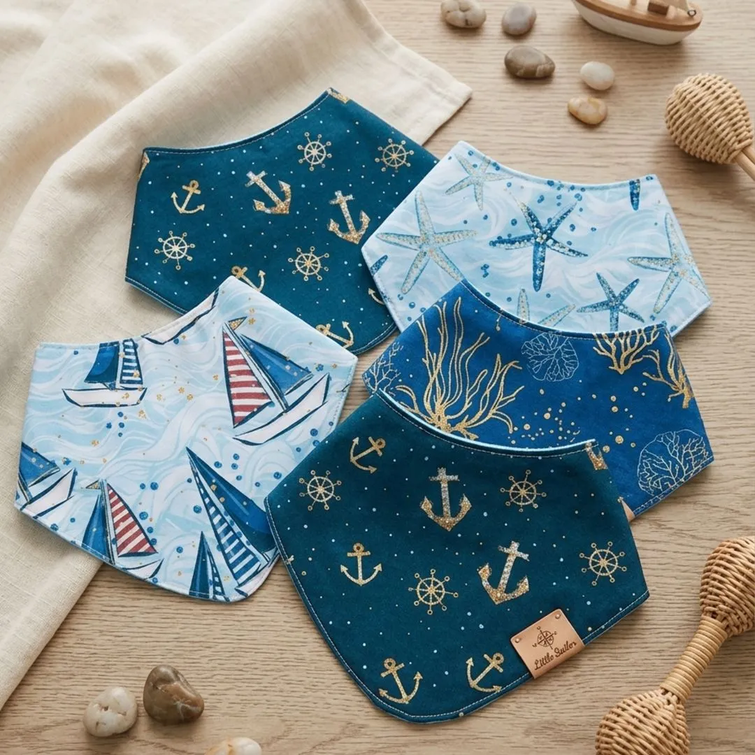 Kit 4 Babadores de Bebê Personalizados | Tema Marítimo Unissex - foto 6