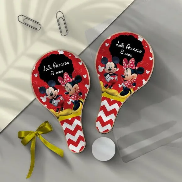 Raquete Ping Pong - Mickey e Minnie Personalizada - feito à mão por Mi Papelaria Criativa