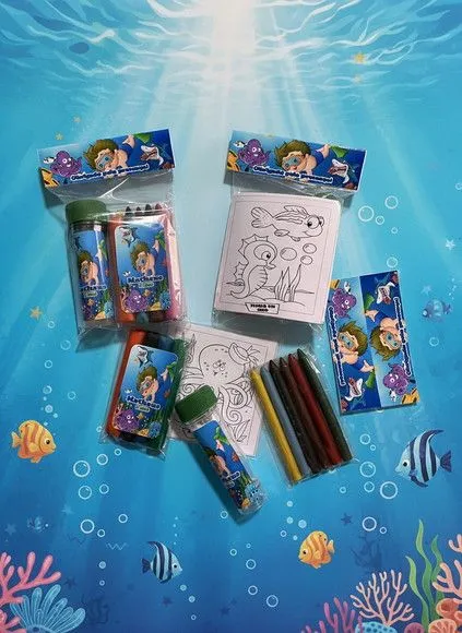 Kit Massinha + Giz + Bolha - Fundo do Mar Personalizado - feito à mão por Mi Papelaria Criativa