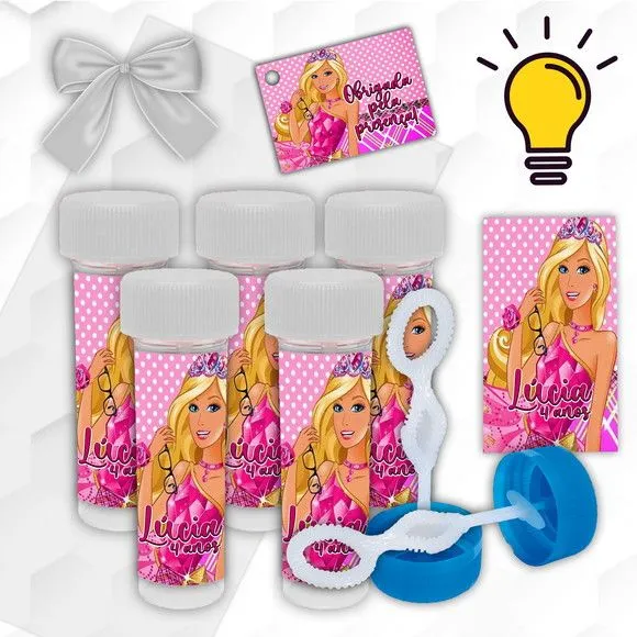 Bolinha de Sabão Barbie Personalizada - artesanato feito à mão por Mi Papelaria Criativa