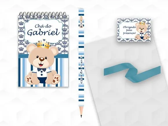 Bloquinho com Lápis Ursinho Principe Personalizado - artesanato feito à mão por creativitybynina